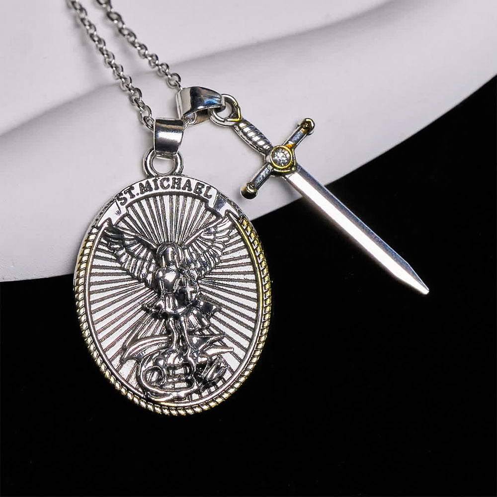 Christianartworkshop Collier pendentif Saint Michel, épée bicolore et bouclier ovale - image 1