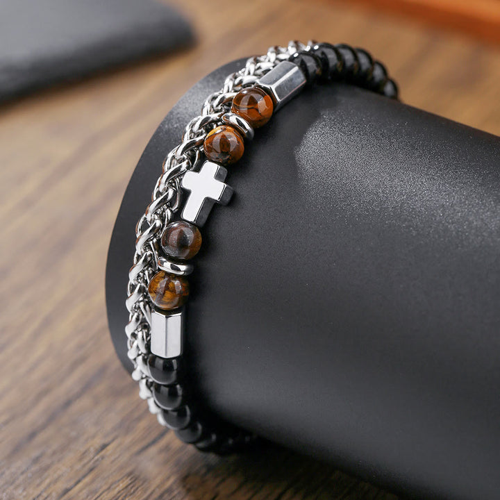 Bracelet œil de tigre et onyx noir de Christianartworkshop : Identité fondée sur la foi et dévotion intemporelle - image 3