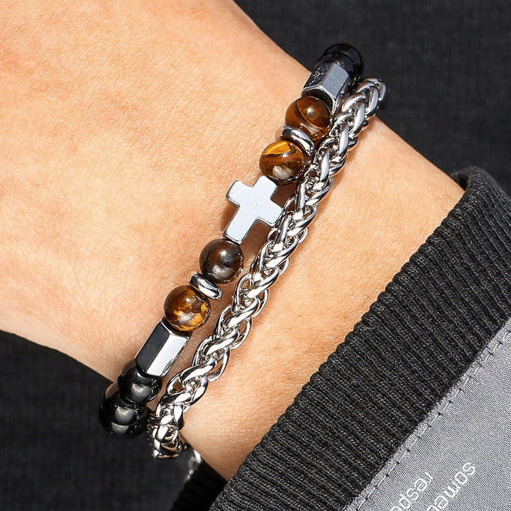 Bracelet œil de tigre et onyx noir de Christianartworkshop : Identité fondée sur la foi et dévotion intemporelle - image 2