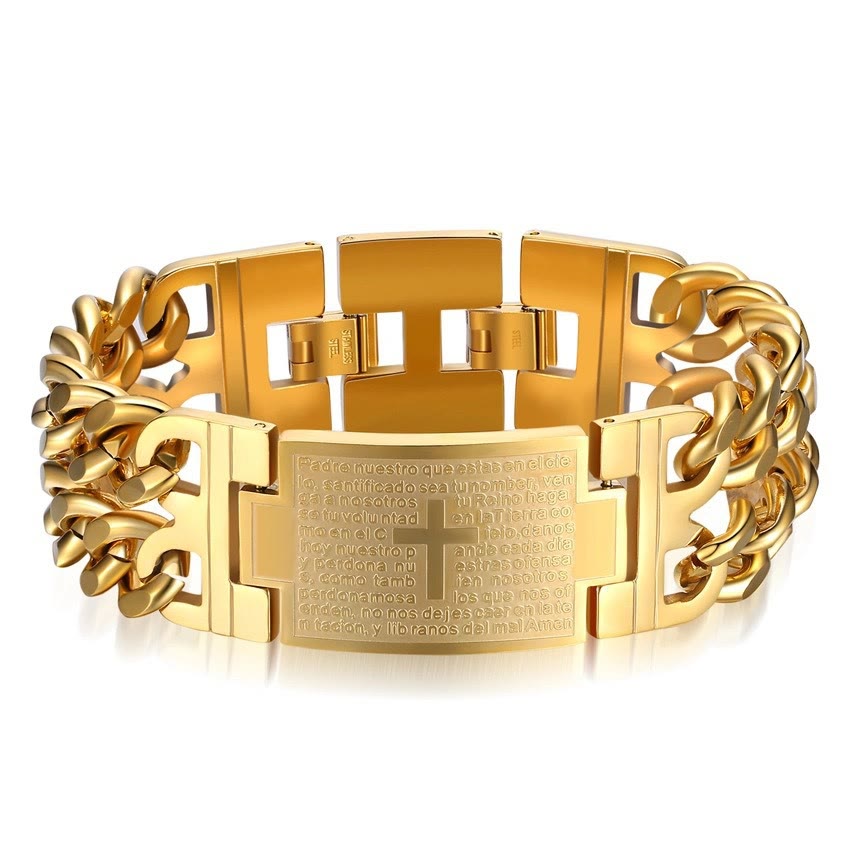 Bracelet Croix et Prière de Christianartworkshop : Texte sacré et mode avant-gardiste - Doré - image 6