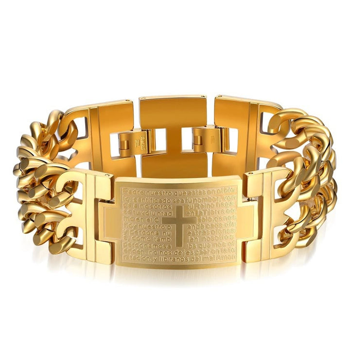 Bracelet Croix et Prière de Christianartworkshop : Texte sacré et mode avant-gardiste - Doré - image 6