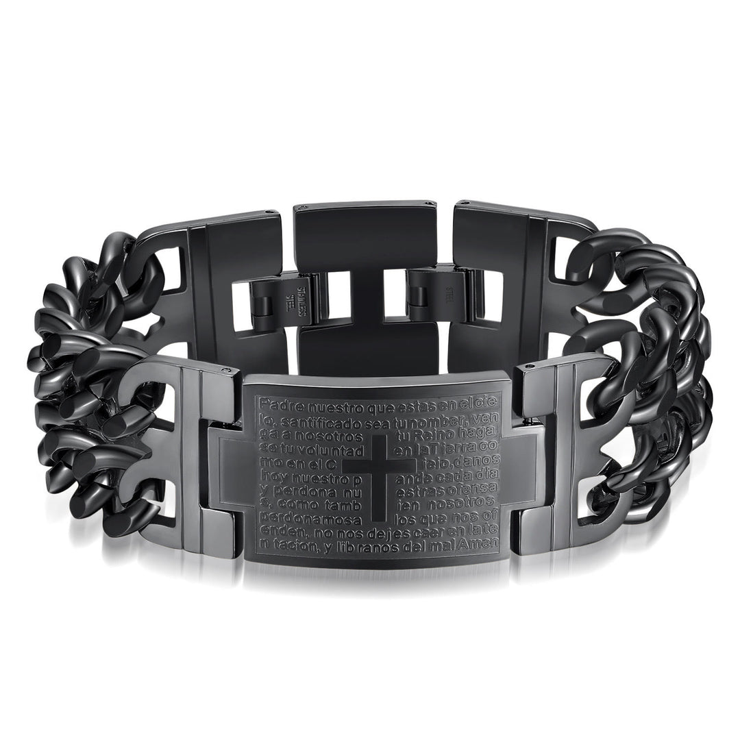 Bracelet Croix et Prière de Christianartworkshop : Texte sacré et mode avant-gardiste - Noir - image 7