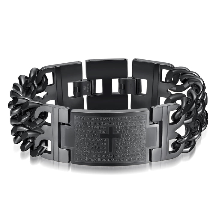 Bracelet Croix et Prière de Christianartworkshop : Texte sacré et mode avant-gardiste - Noir - image 7