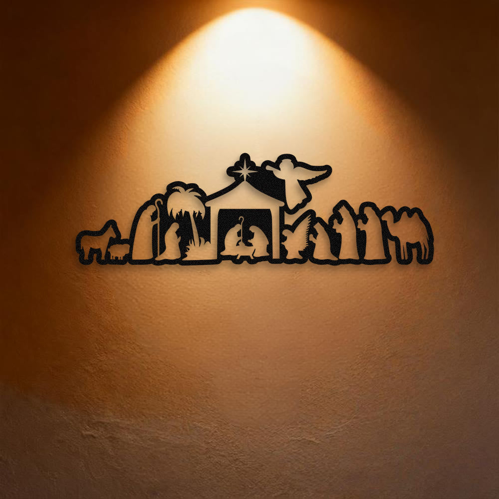 Christianartworkshop Décoration murale en métal représentant une crèche : Noël, foi et récits sacrés - image 2