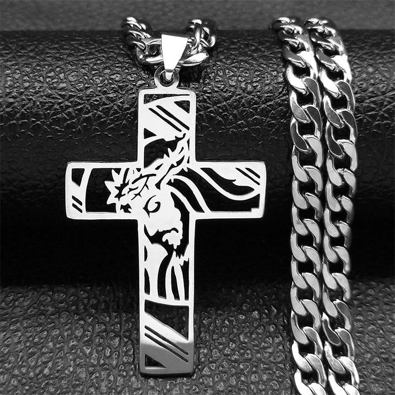 Christianartworkshop Collier Croix Couronne d'Épines : Symbolisme Sacré et Style Audacieux - Argent - image 3