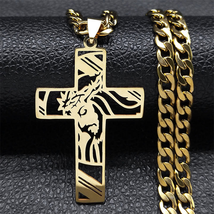 Christianartworkshop Collier Croix Couronne d'Épines : Symbolisme Sacré et Style Audacieux - Doré - image 0