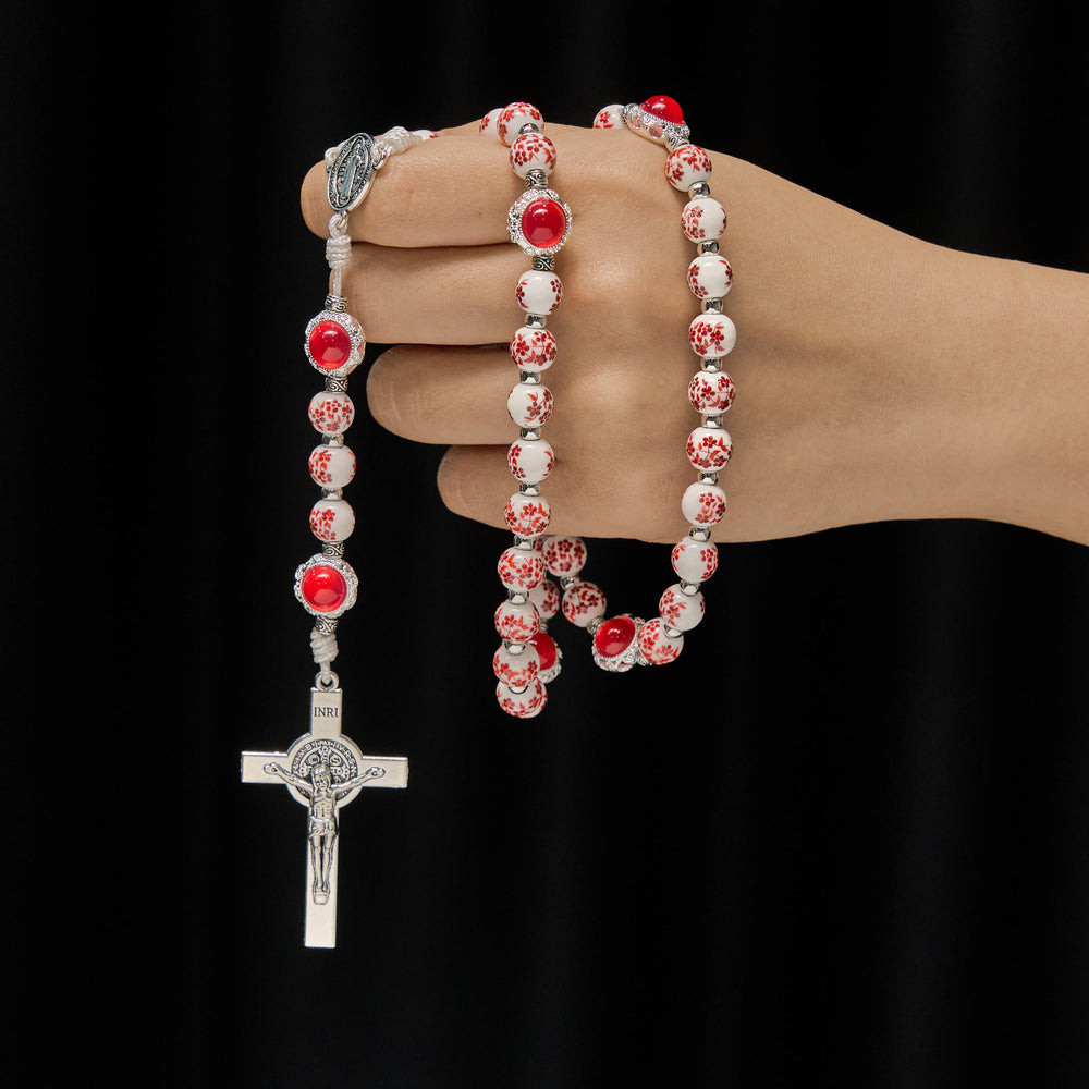 Christianartworkshop Chapelet en porcelaine à motifs floraux et œil-de-chat : Dévotion dans les détails et lien spirituel - image 1