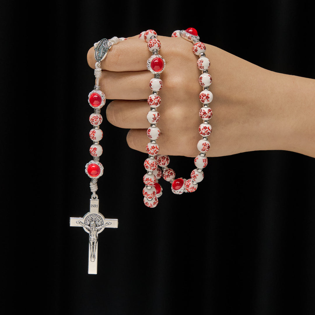 Christianartworkshop Chapelet en porcelaine à motifs floraux et œil-de-chat : Dévotion dans les détails et lien spirituel - image 1