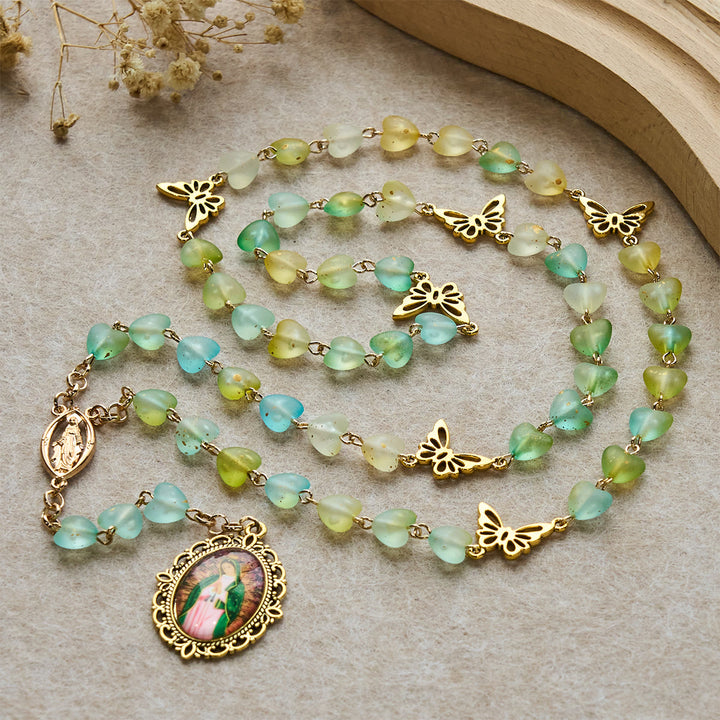Christianartworkshop Chapelet et bracelet Cœur Vert et Papillon : Dévotion et spiritualité artistique - Chapelet - image 0