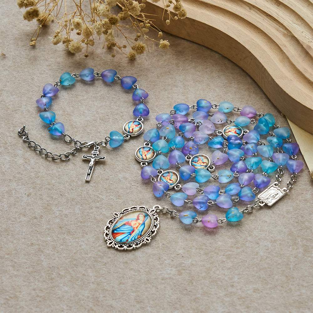 Christianartworkshop Chapelet et bracelet Cœur bleu et Papillon : Dévotion et spiritualité artistique - 1 ensemble (chapelet et bracelet) - image 1