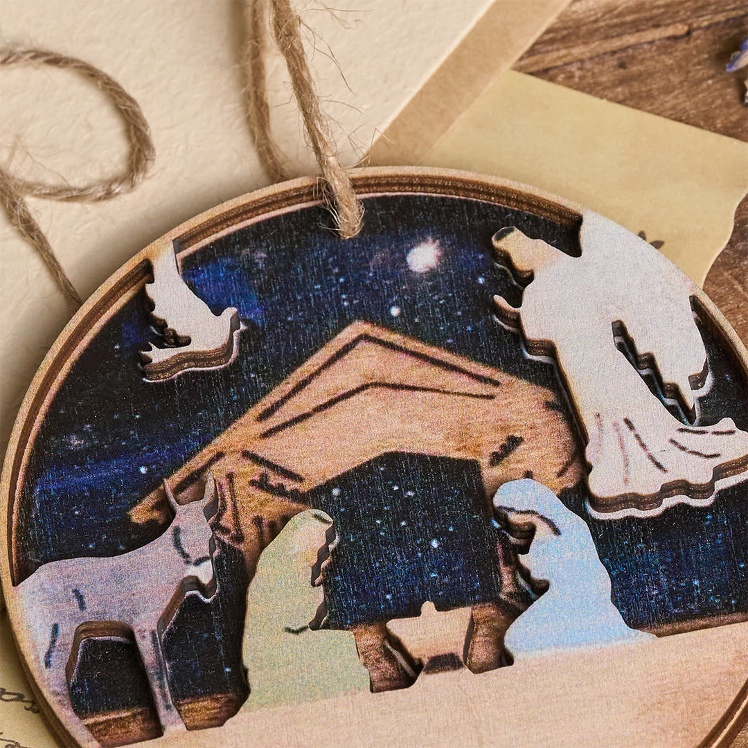 Christianartworkshop Crèche en bois 3D avec anges et animaux décoratifs à suspendre - image 5