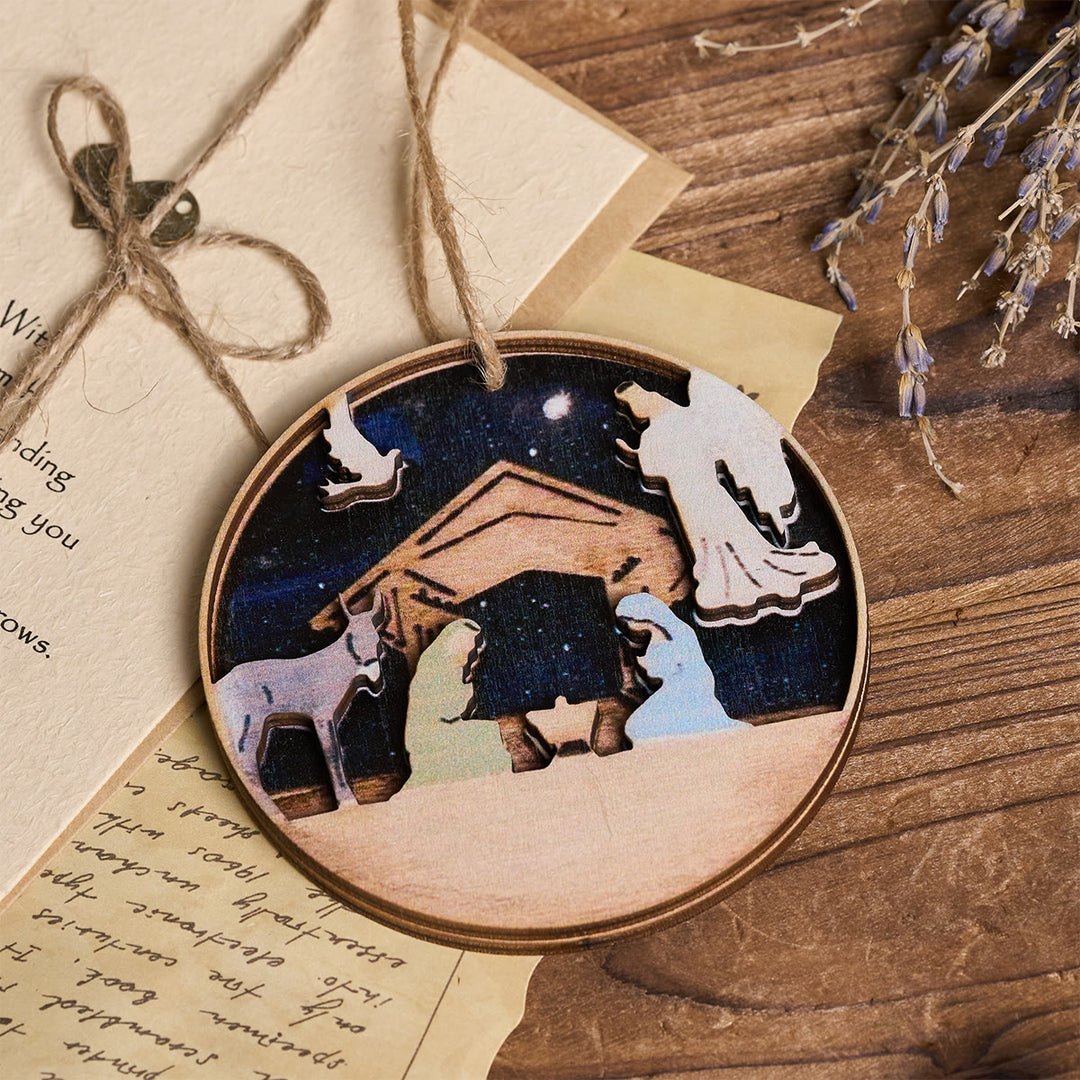 Christianartworkshop Crèche en bois 3D avec anges et animaux décoratifs à suspendre - image 3