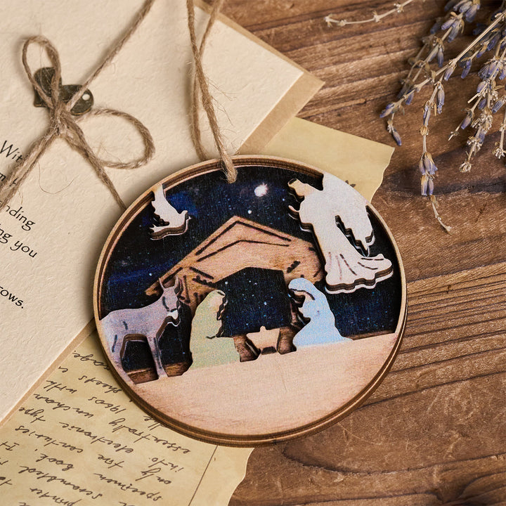 Christianartworkshop Crèche en bois 3D avec anges et animaux décoratifs à suspendre - image 3