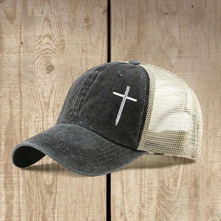 Christianartworkshop Casquette trucker brodée d'une croix : Style empreint de foi et message spirituel - Noir - image 0
