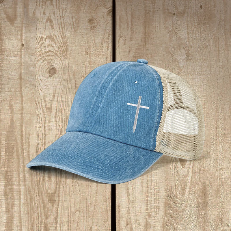 Christianartworkshop Casquette trucker brodée d'une croix : Style empreint de foi et message spirituel - Lac Bleu - image 3