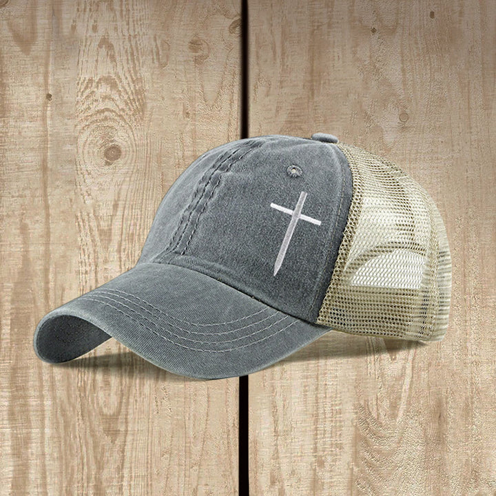 Christianartworkshop Casquette trucker brodée d'une croix : Style empreint de foi et message spirituel - Gris - image 2