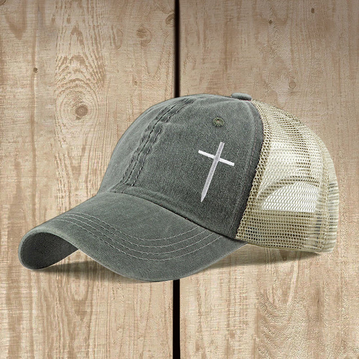 Christianartworkshop Casquette trucker brodée d'une croix : Style empreint de foi et message spirituel - Vert armée - image 5