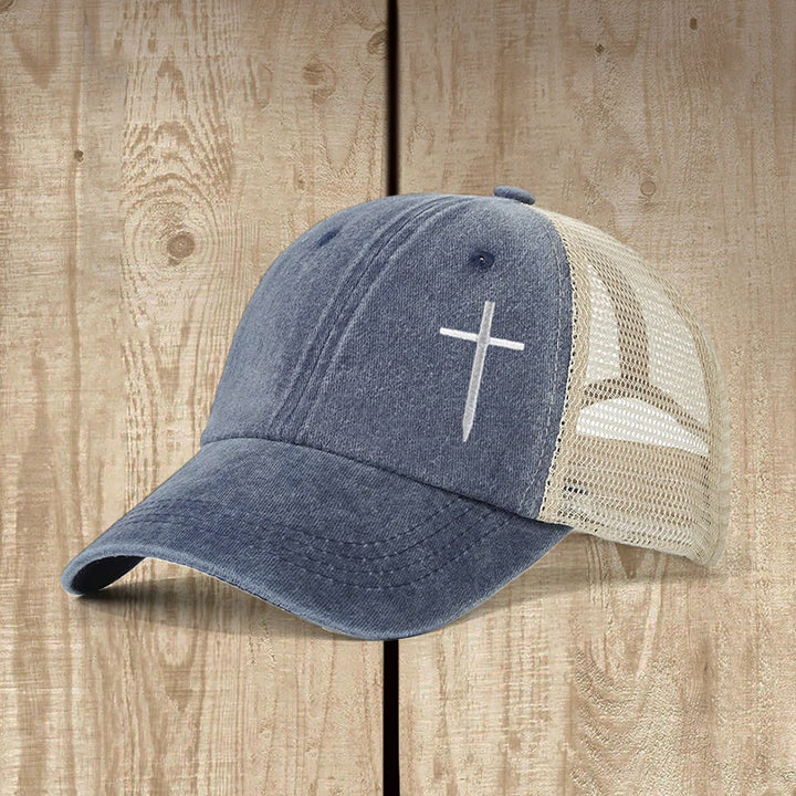 Christianartworkshop Casquette trucker brodée d'une croix : Style empreint de foi et message spirituel - Bleu marine - image 7