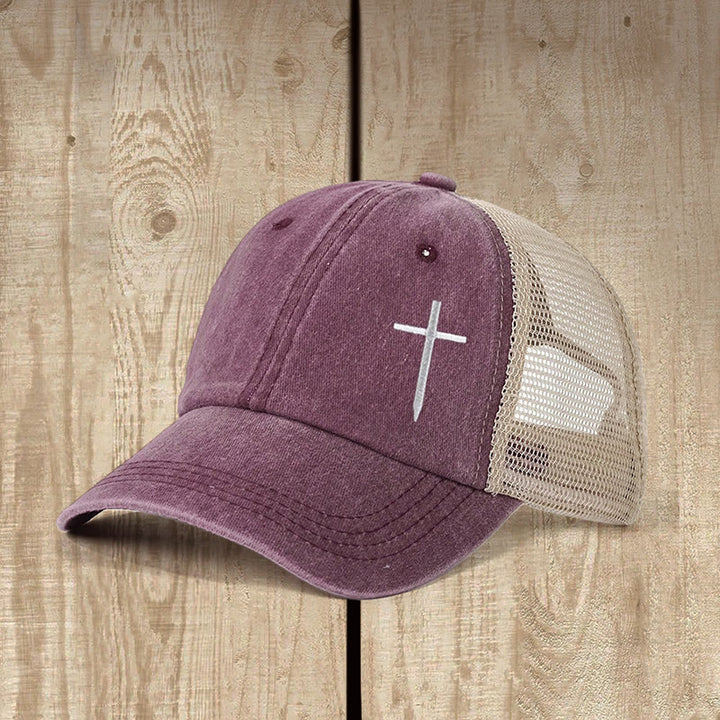 Christianartworkshop Casquette trucker brodée d'une croix : Style empreint de foi et message spirituel - Vin - image 4