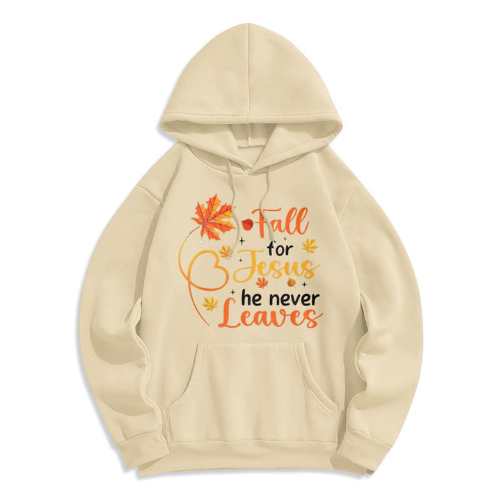Christianartworkshop Tombez pour Jésus, il ne vous quitte jamais. Sweat à capuche en polyester doublé polaire « Foi d'automne ». - Beige - 2XL - image 2