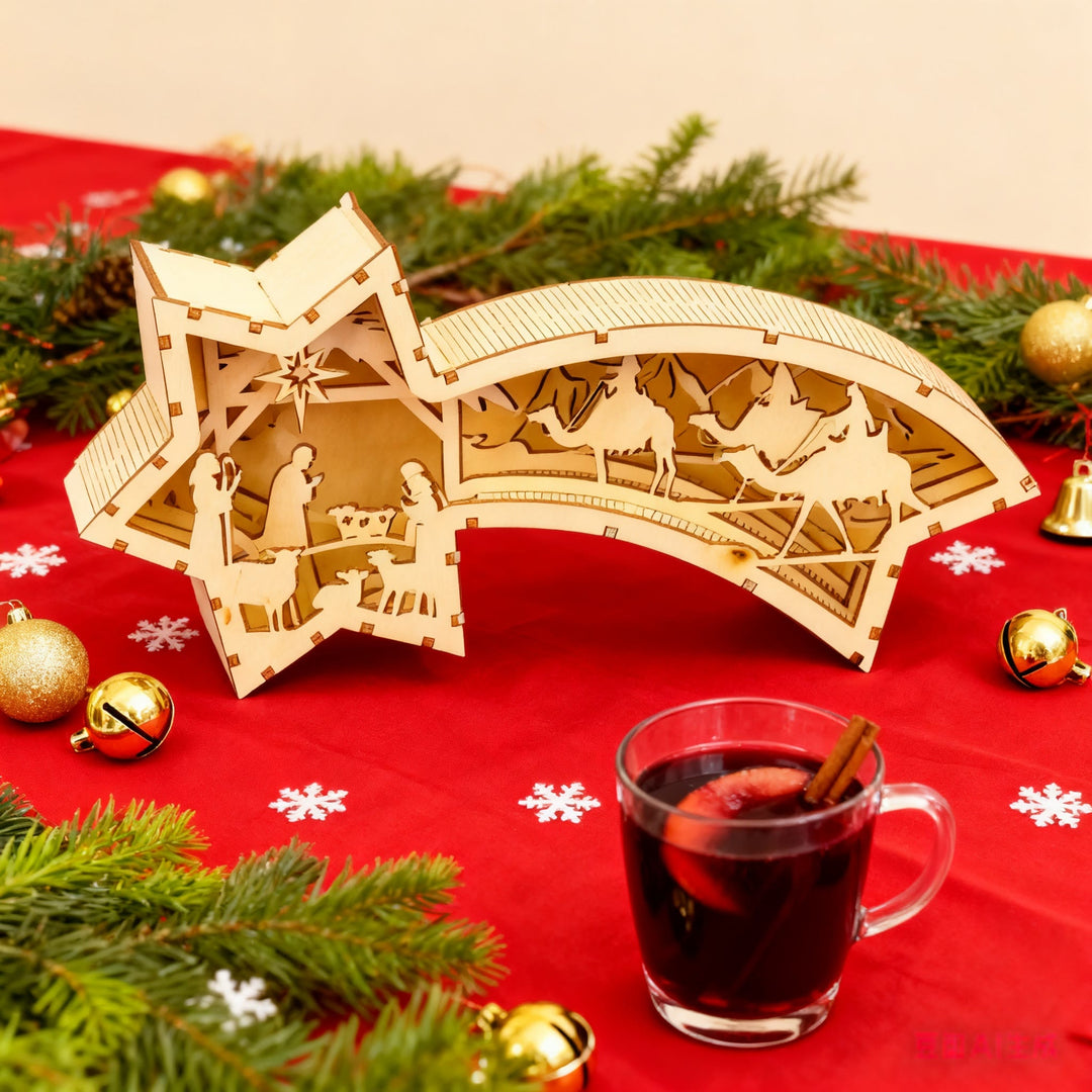 Christianartworkshop Crèche en bois en forme d'étoile : récit sacré et dévotion artistique - Nativité - image 0