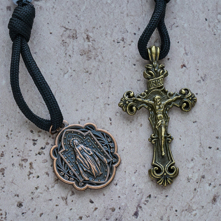 Christianartworkshop Chapelet de poche à perles blanc mat craquelé avec croix sacrée en laiton - image 5