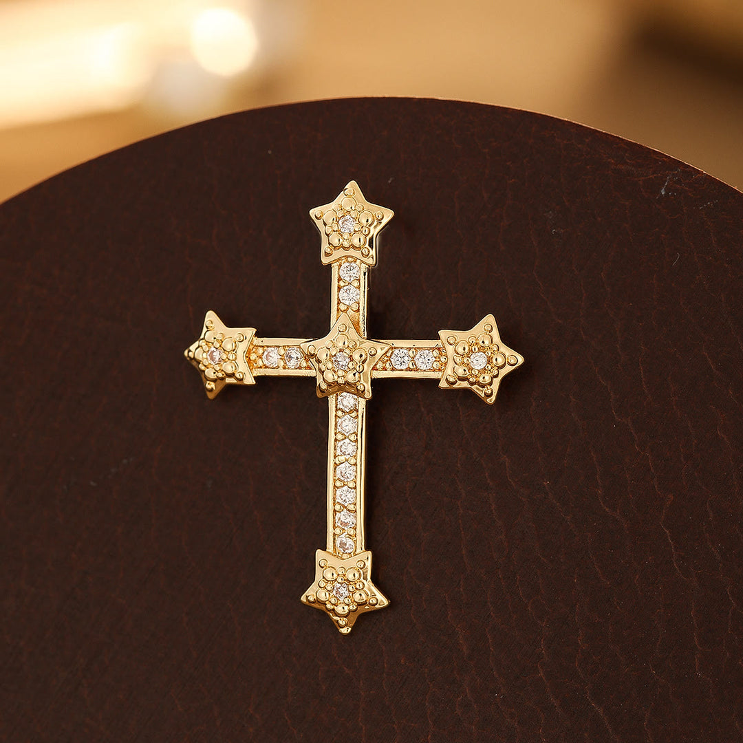 Christianartworkshop Série de croix en cuivre aux motifs variés : des options de style diversifiées pour porter un symbole de foi - Croix d'étoile - Doré - image 3