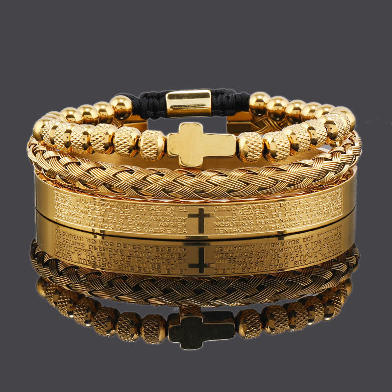 Ensemble de bracelets croix empilables Christianartworkshop : une intégration tendance de la foi - prière espagnole - Doré - image 0