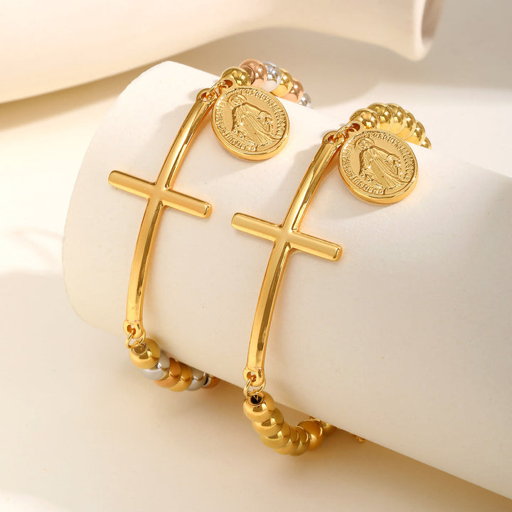 Bracelet perlé Croix et Notre-Dame de Christianartworkshop : Symbole spirituel d'une élégance raffinée - image 2
