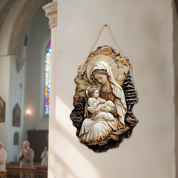 Christianartworkshop Décoration murale plate en bois de pin représentant la Vierge à l'Enfant et le Bon Pasteur - image 7