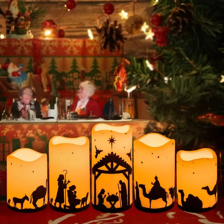 Christianartworkshop Crèche décorative avec bougie LED à bord ondulé : plusieurs modes d’éclairage pour exprimer sa foi - Feu jaune - image 1
