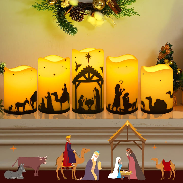 Christianartworkshop Crèche décorative avec bougie LED à bord ondulé : plusieurs modes d’éclairage pour exprimer sa foi - Lumière chaude - image 0