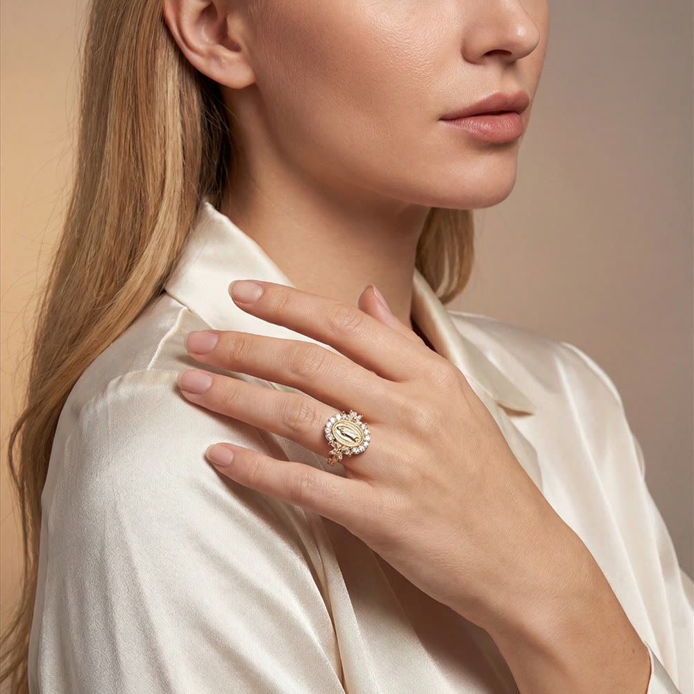 Christianartworkshop Bague élégante ornée de l'emblème de la Vierge Marie : un détail sacré pour la dévotion quotidienne - image 1