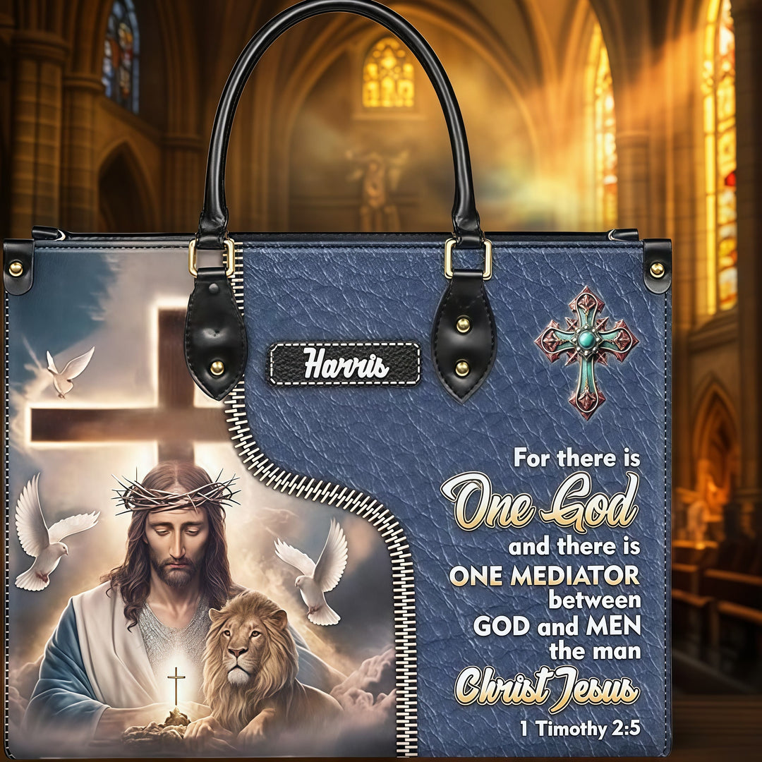 Christianartworkshop Sac à main en cuir personnalisé avec Jésus, un lion et le verset 1 Timothée 2:5 - image 7