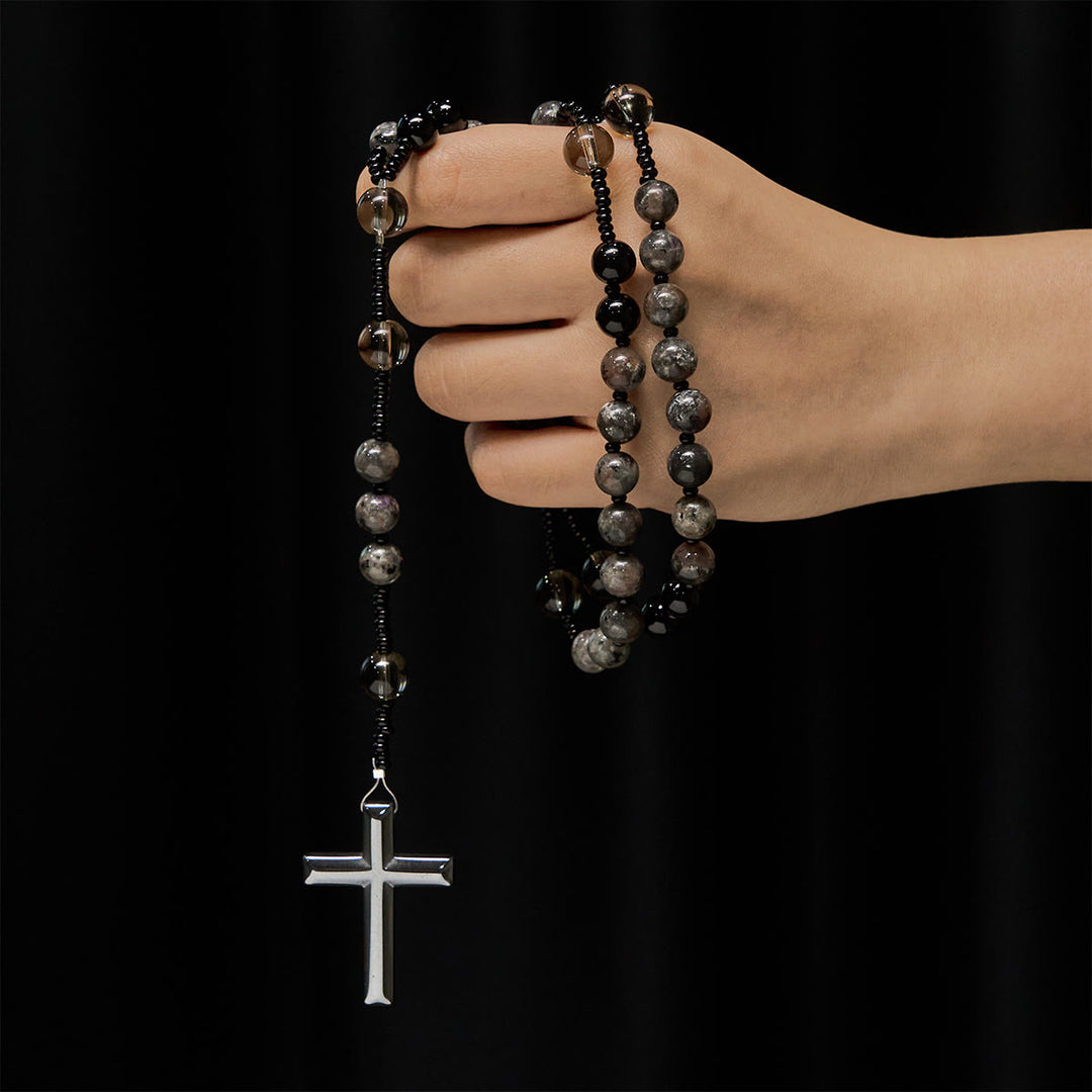 Christianartworkshop Chapelet en pierre à flamme lumineuse aux couleurs changeantes avec croix - image 6