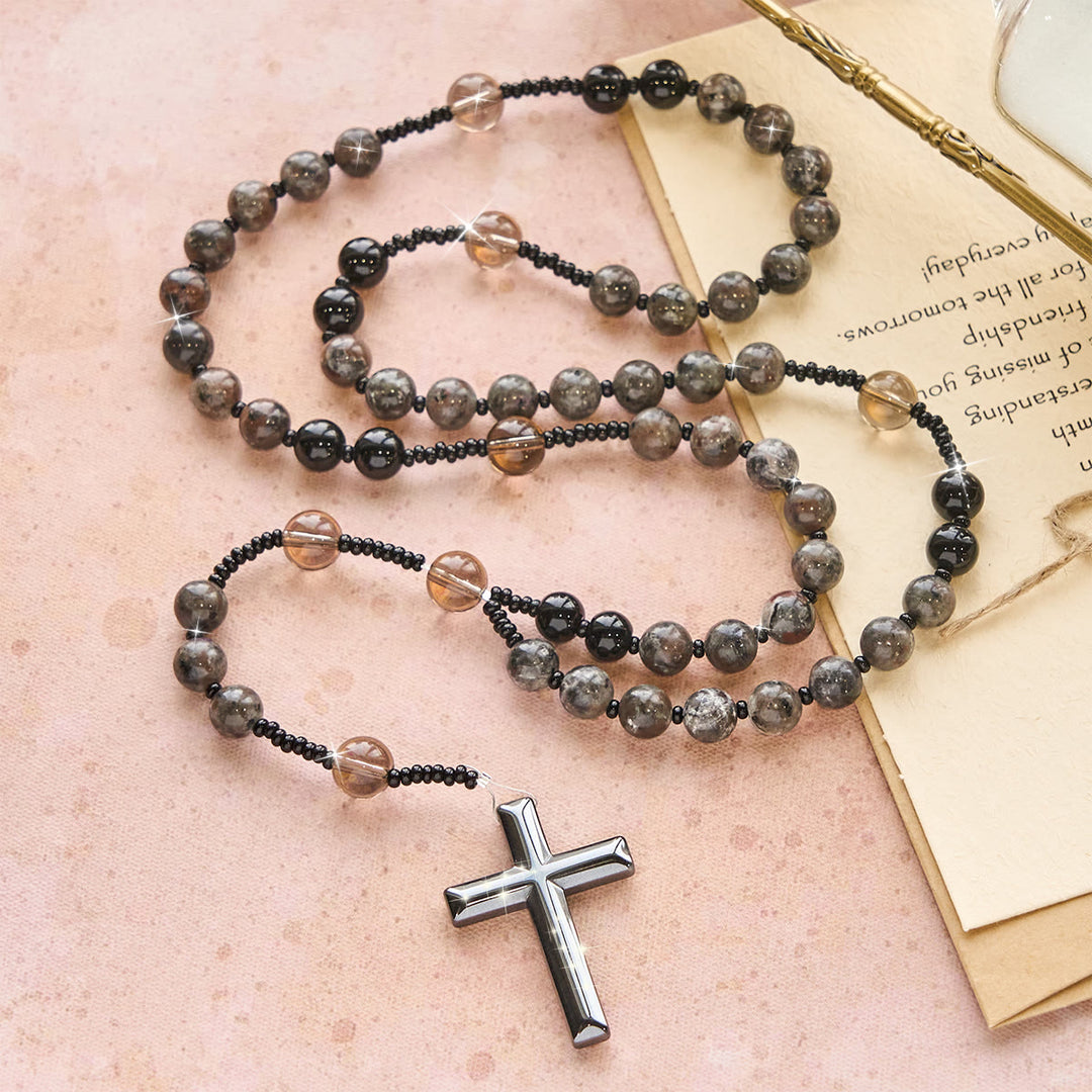 Christianartworkshop Chapelet en pierre à flamme lumineuse aux couleurs changeantes avec croix - image 7