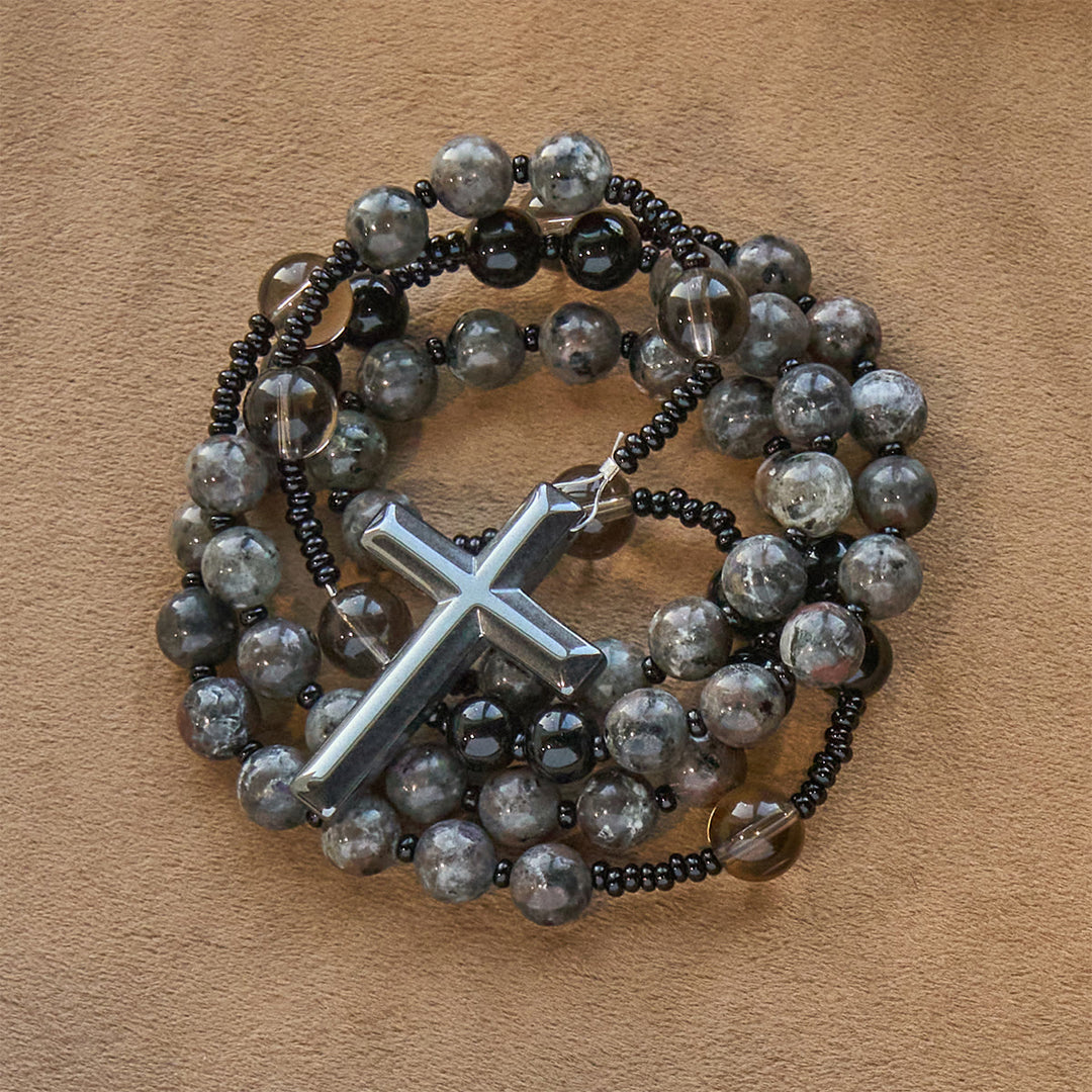 Christianartworkshop Chapelet en pierre à flamme lumineuse aux couleurs changeantes avec croix - image 10