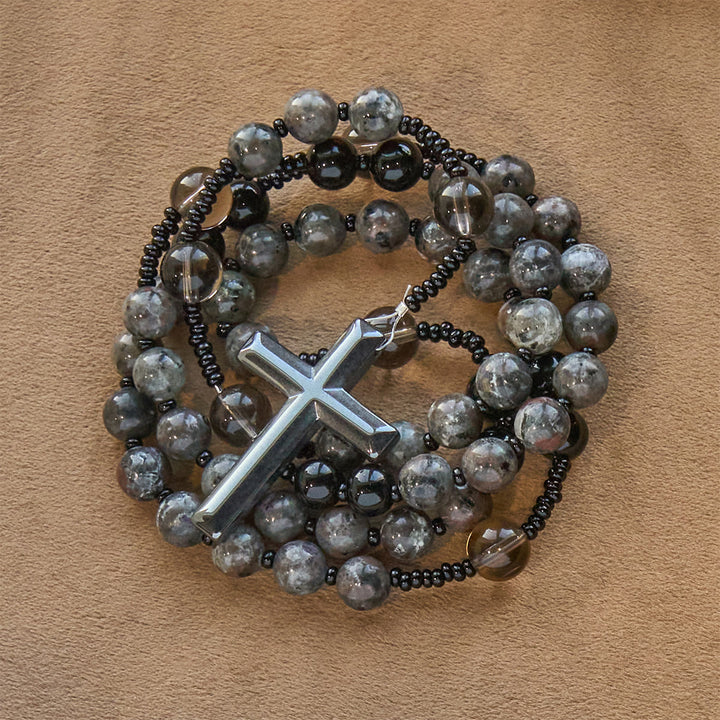 Christianartworkshop Chapelet en pierre à flamme lumineuse aux couleurs changeantes avec croix - image 10