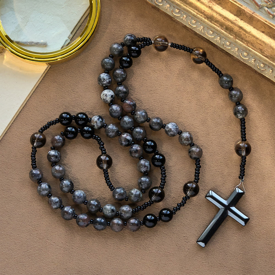 Christianartworkshop Chapelet en pierre à flamme lumineuse aux couleurs changeantes avec croix - image 11