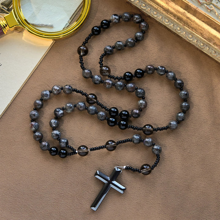 Christianartworkshop Chapelet en pierre à flamme lumineuse aux couleurs changeantes avec croix - image 9