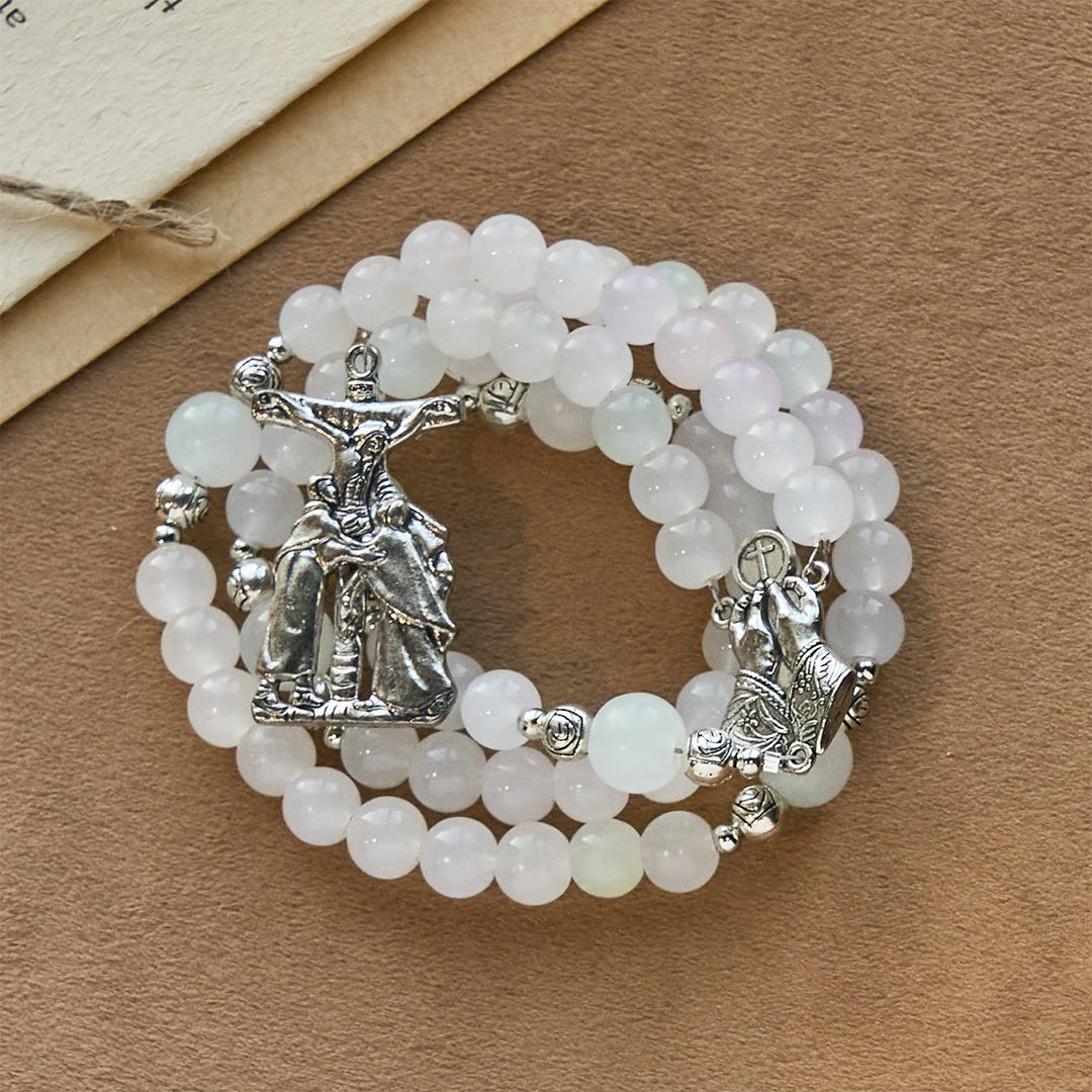 Christianartworkshop Chapelet pastel à couleur changeante sous UV avec crucifix et mains jointes en prière - image 12