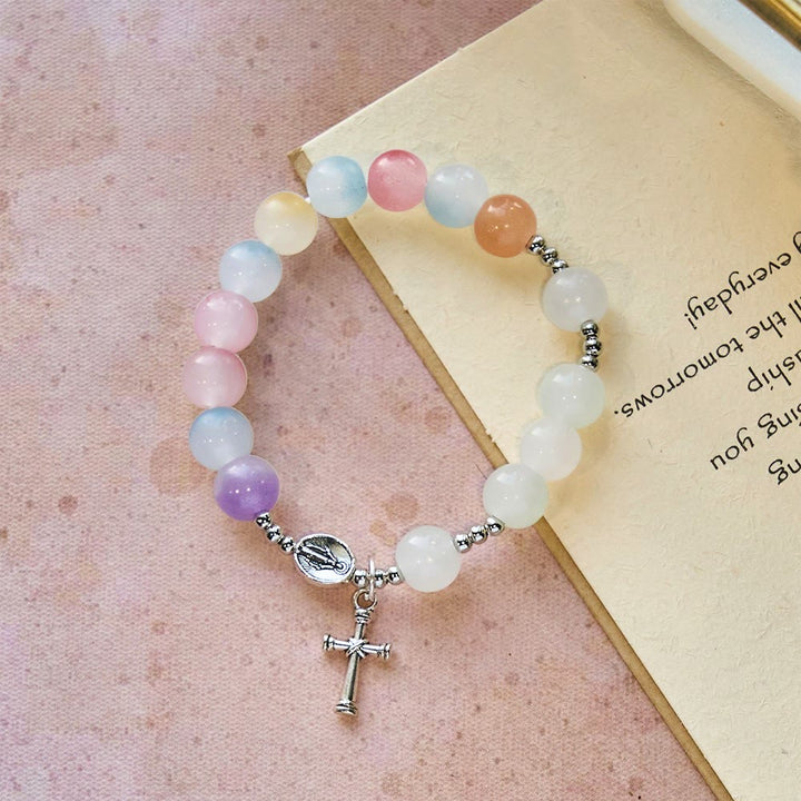 Christianartworkshop Bracelet de prière à perles UV aux couleurs pastel changeantes avec Notre-Dame - Tour de poignet : 19-21 cm (7,48-8,27 pouces) - image 0
