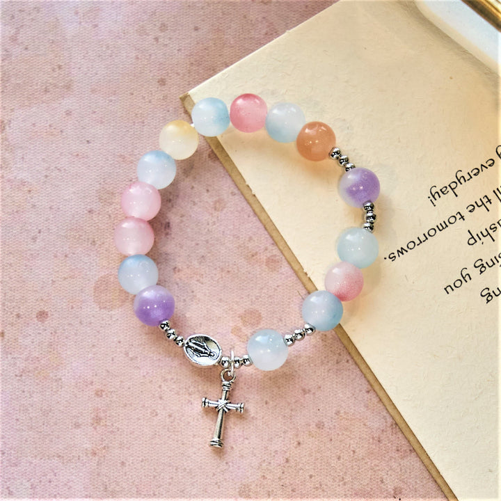 Christianartworkshop Bracelet de prière à perles UV aux couleurs pastel changeantes avec Notre-Dame - image 2