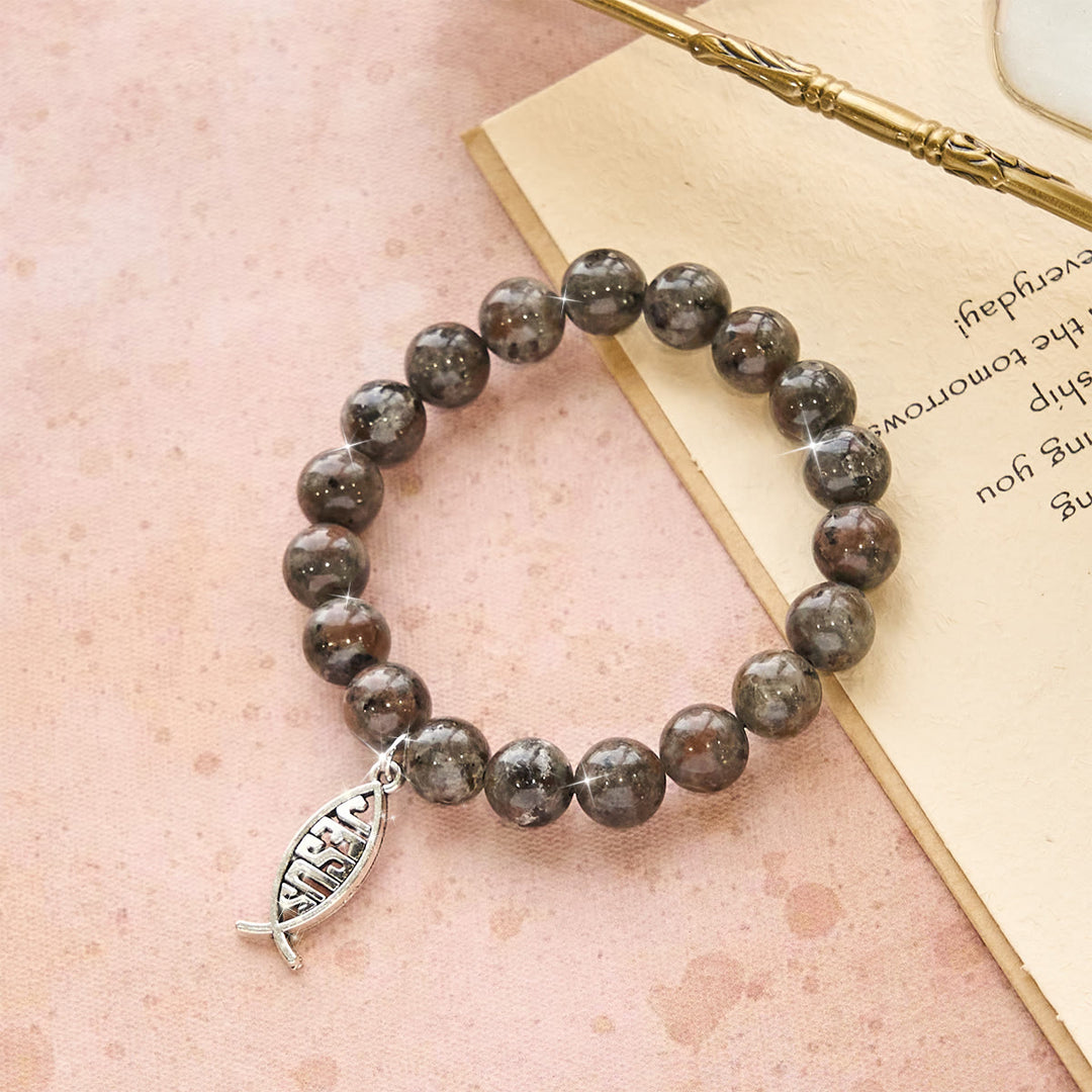 Christianartworkshop Bracelet en pierre à flamme changeante avec pendentif Ichthus - image 4