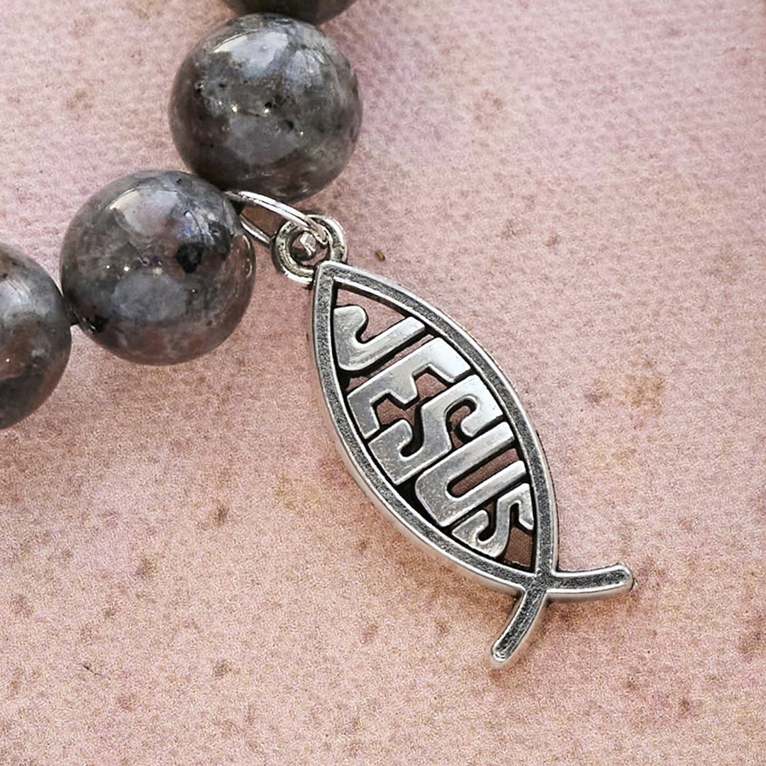 Christianartworkshop Bracelet en pierre à flamme changeante avec pendentif Ichthus - image 6