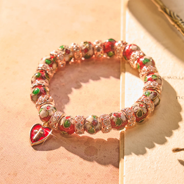 Christianartworkshop Bracelet artisanal en perles rouges émaillées avec pendentif croix en forme de cœur - image 4