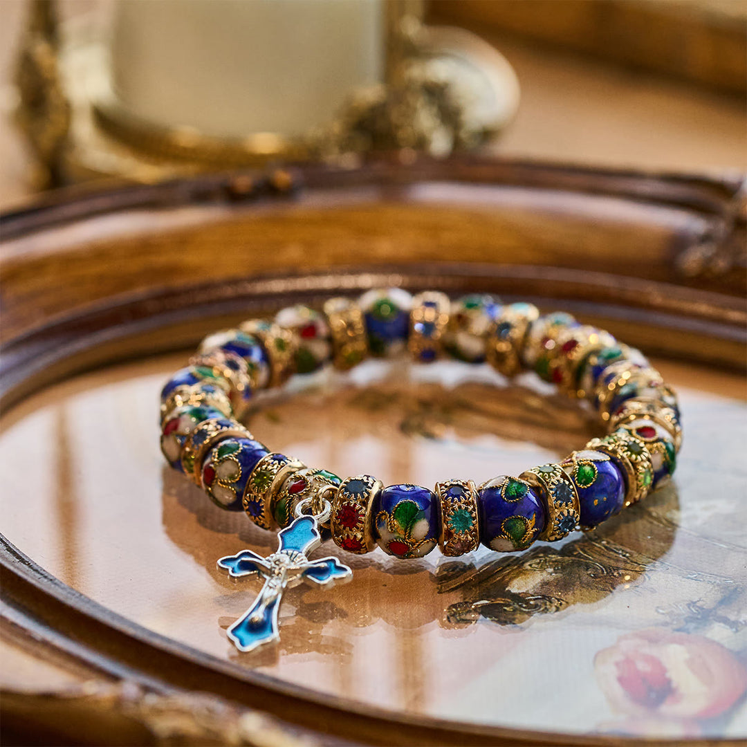 Christianartworkshop Bracelet en perles cloisonnées bleues détaillées avec crucifix - image 6