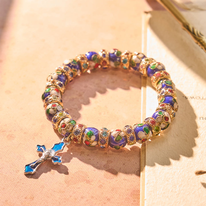 Christianartworkshop Bracelet en perles cloisonnées bleues détaillées avec crucifix - image 4