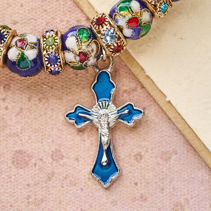 Christianartworkshop Bracelet en perles cloisonnées bleues détaillées avec crucifix - image 8