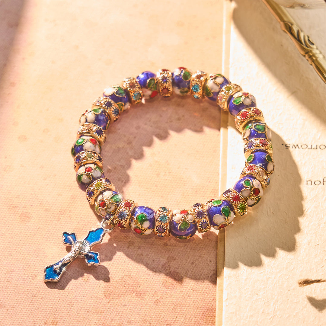 Christianartworkshop Bracelet en perles cloisonnées bleues détaillées avec crucifix - image 2